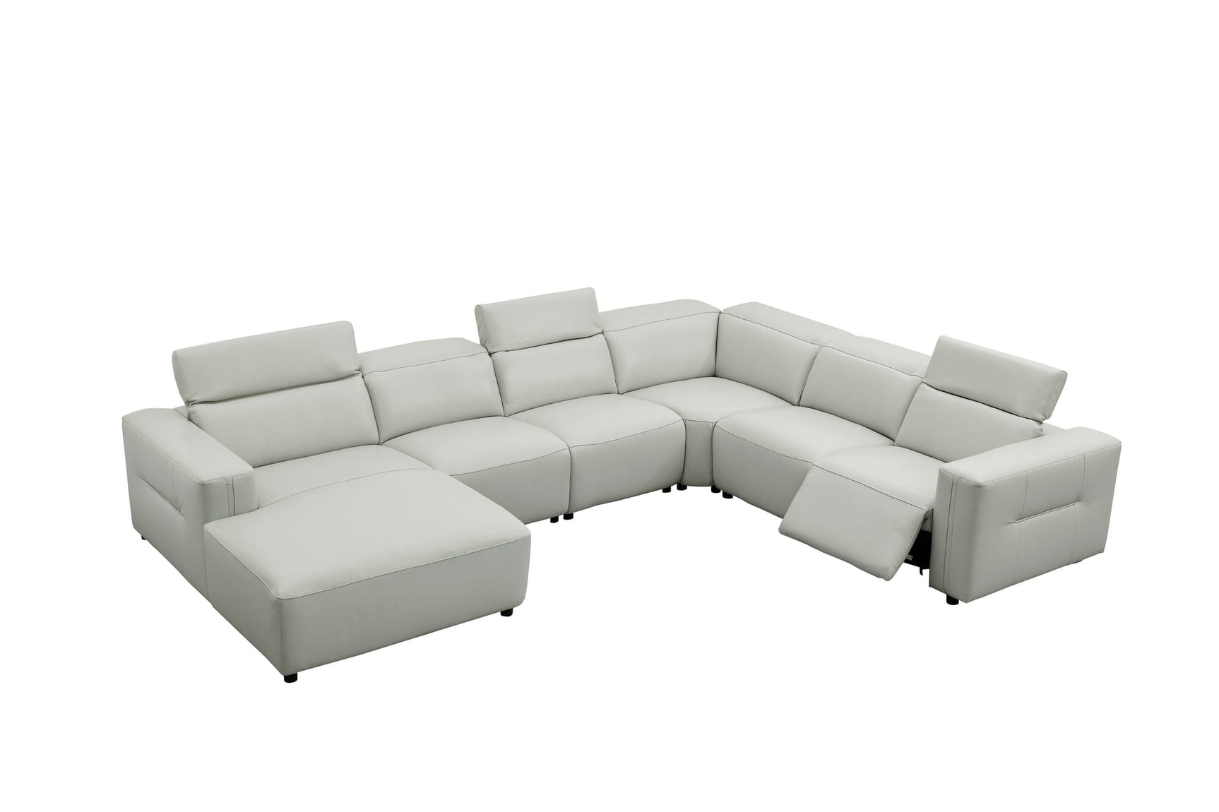 Noel Grey 6-Piece Italian Leather Power Reclining Sectional with Left-Facing Chaise and Right Arm Recliner view 2
