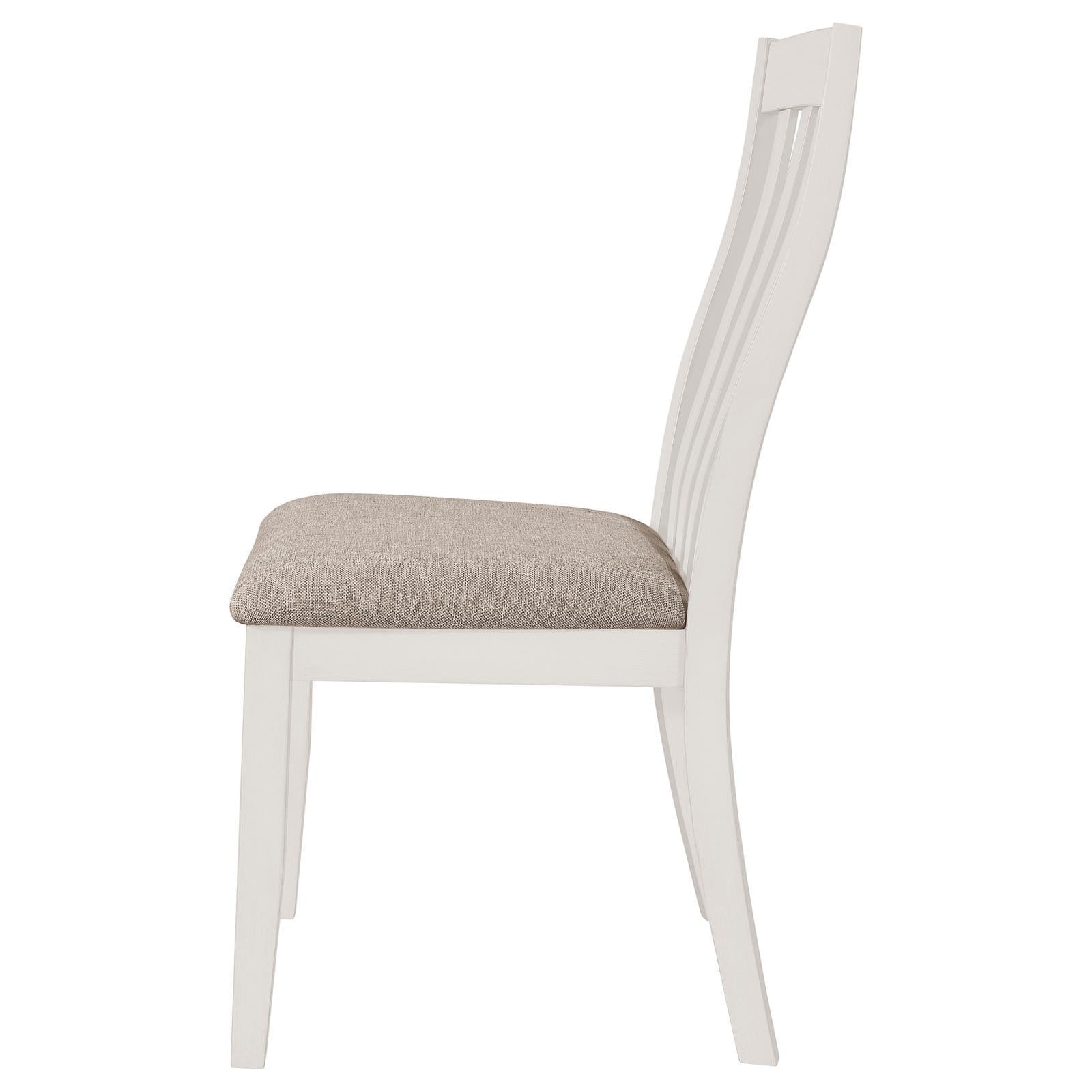 Nogales off white vertical slat back dining side chair leg detail