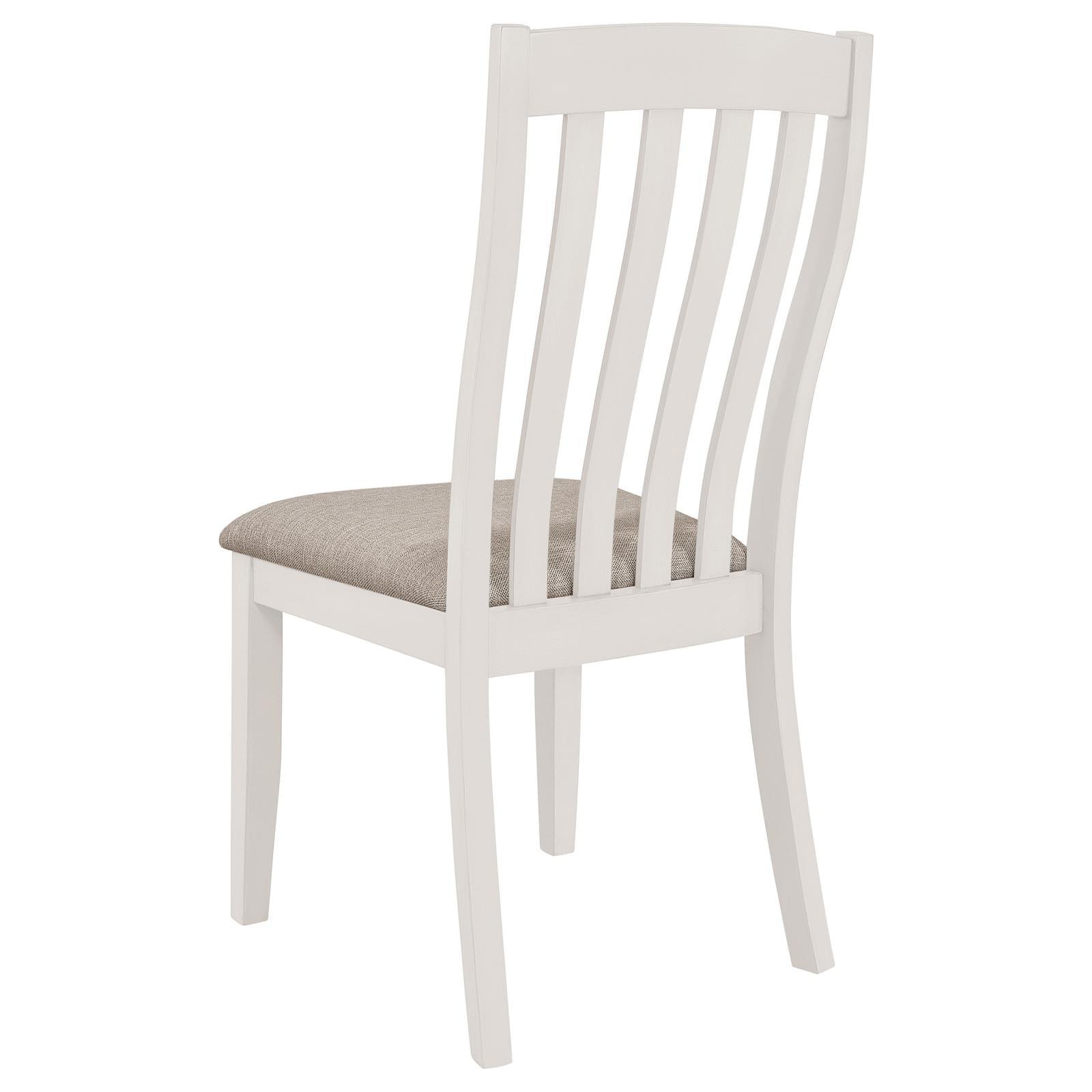 Nogales off white vertical slat back dining side chair assembly detail