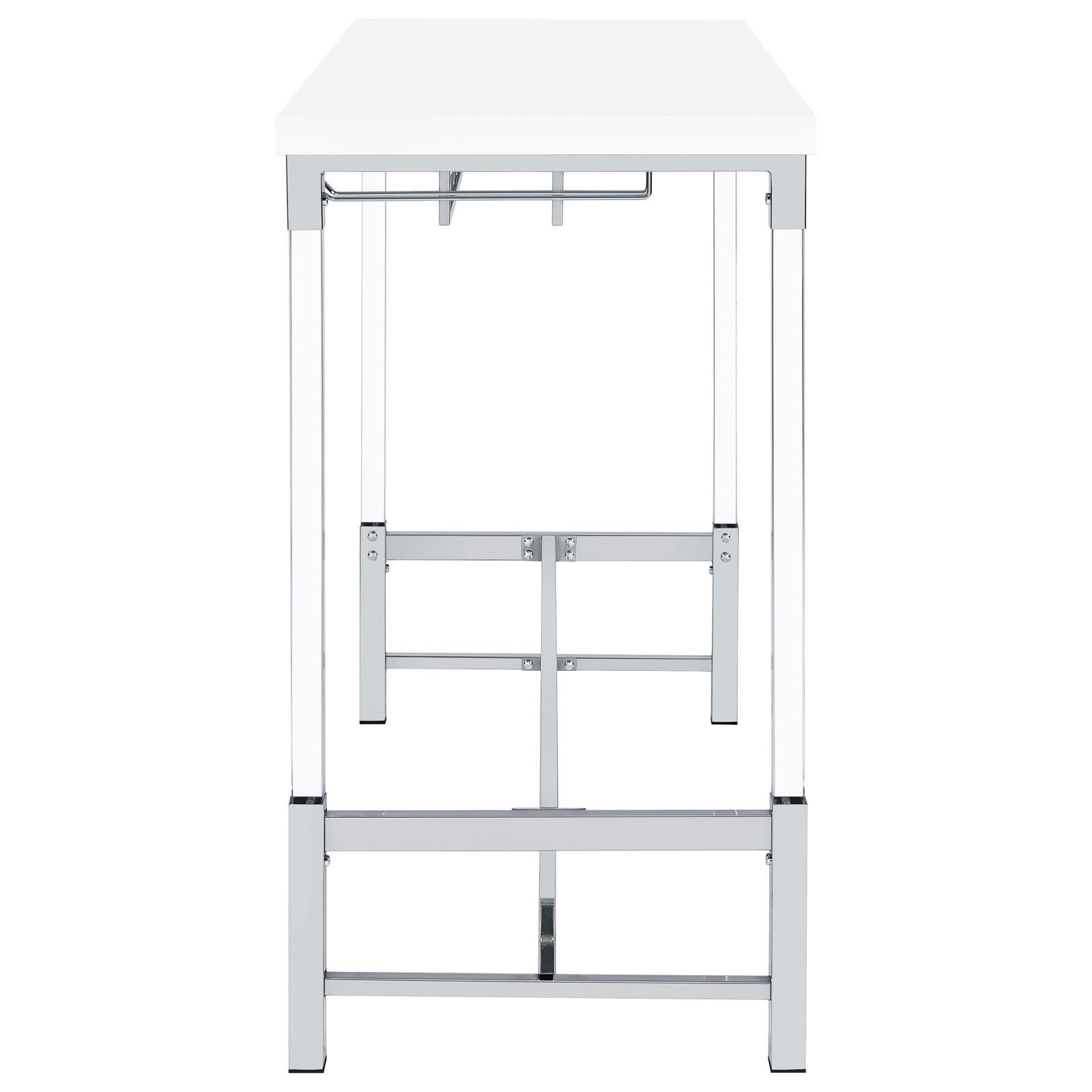 Top view showing the bright white high gloss tabletop of Norcrest bar table
