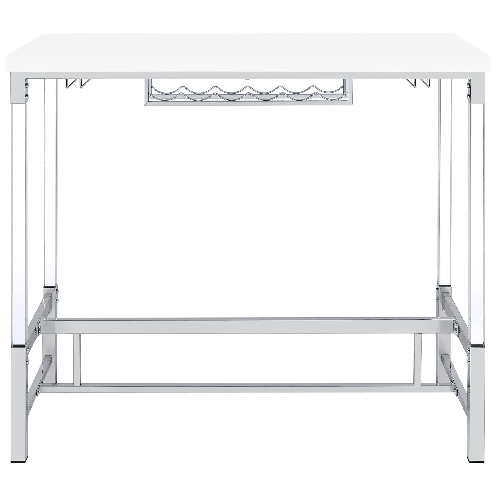 Metal base with silver finish and trestle details of Norcrest bar table