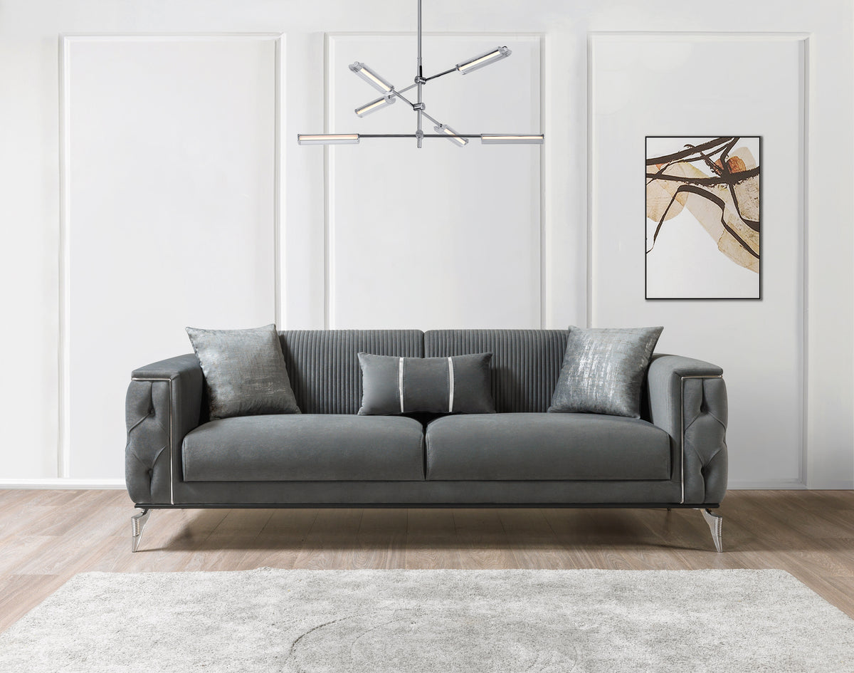 Vivian gray velvet loveseat front view