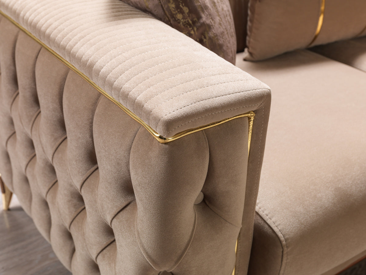 Side perspective of sofa and loveseat