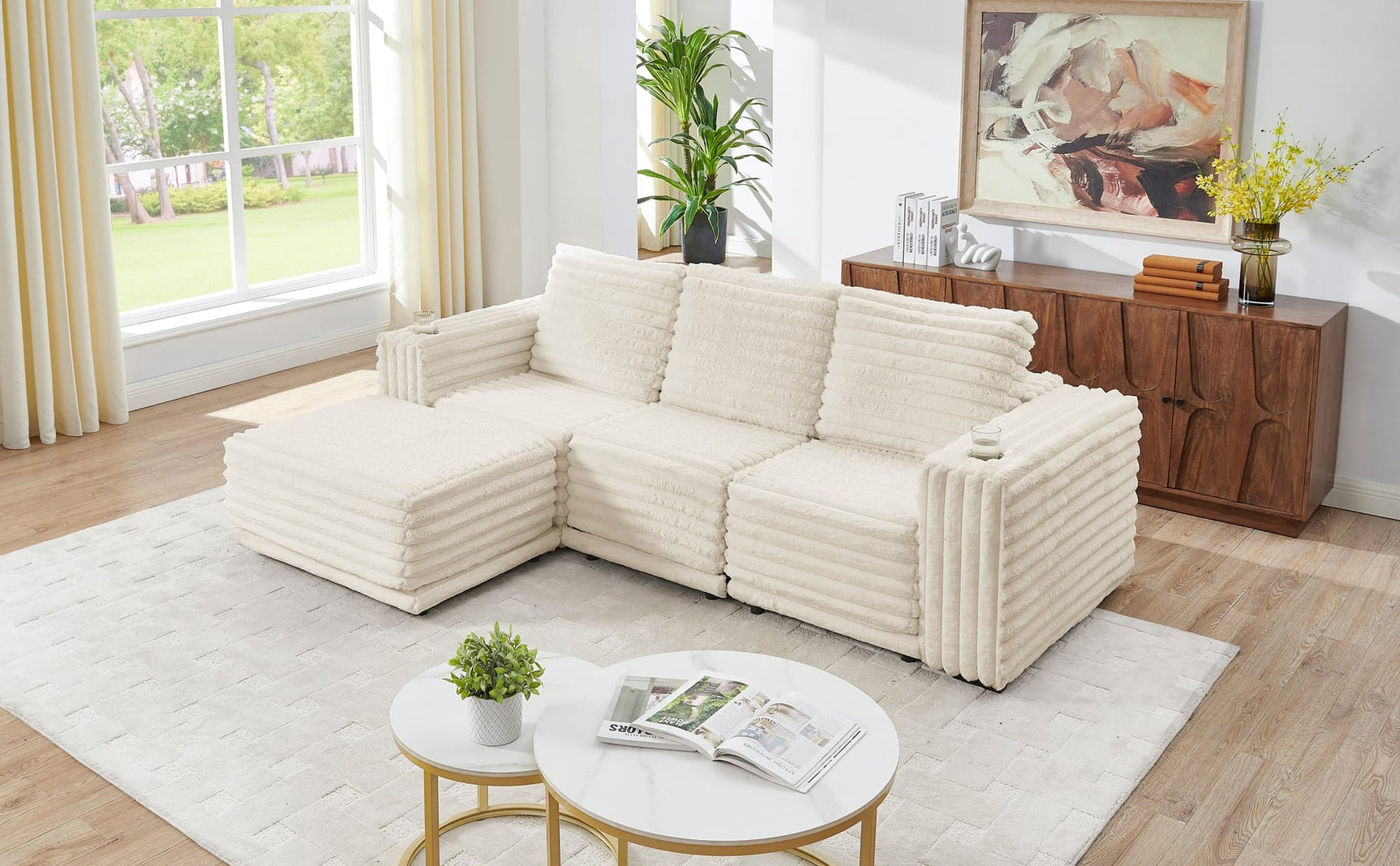 Nuve Cream Modular 6-Piece Sectional with Ottomans view 7