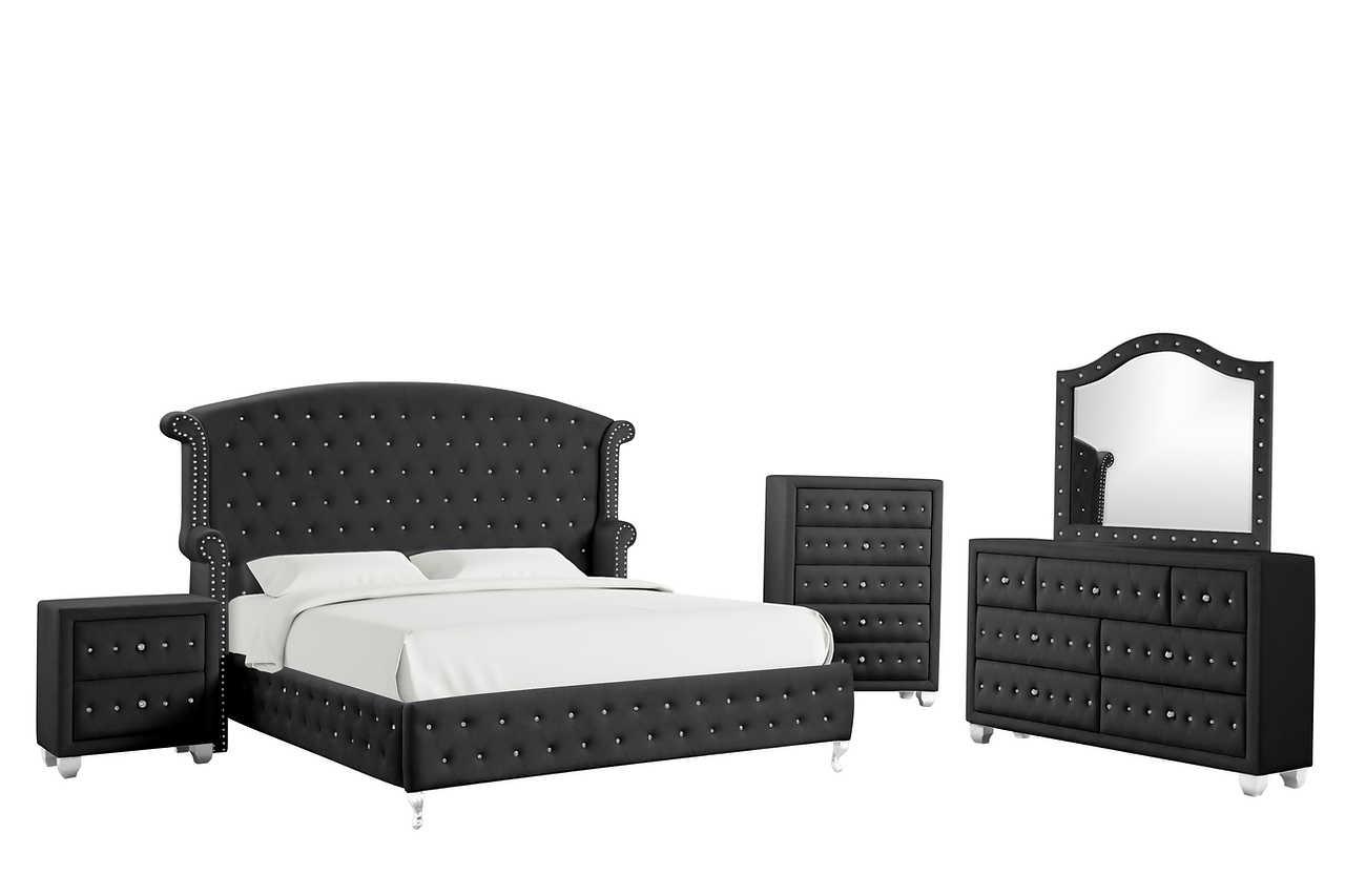 Olivia Black Upholstered Tufted Chest drawer detail