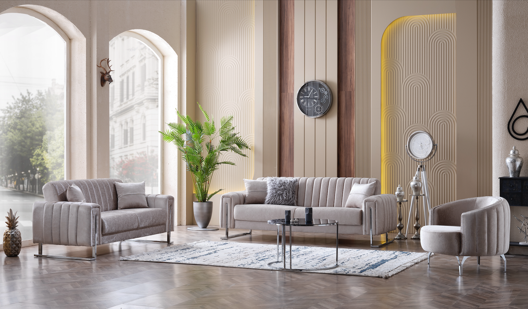 Serena Gray Velvet Living Room Set