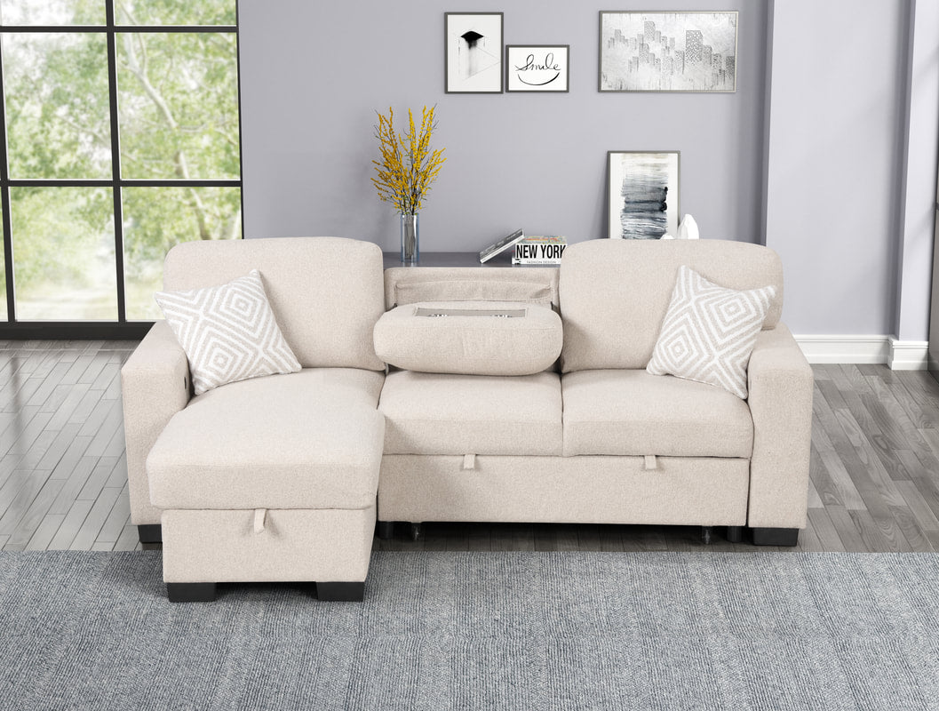 Side view showing reversible storage chaise