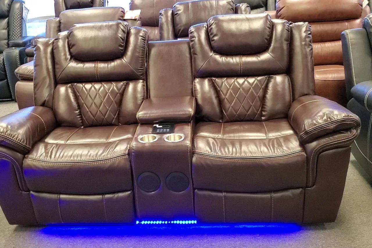 Party Time Brown Reclining Sofa - Close Up of Controls
