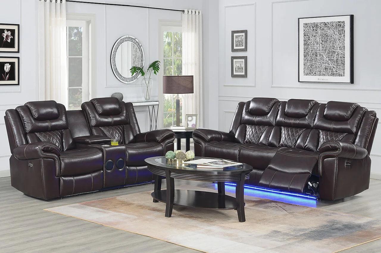 Party Time Brown Reclining Sofa - LED Lighting Feature