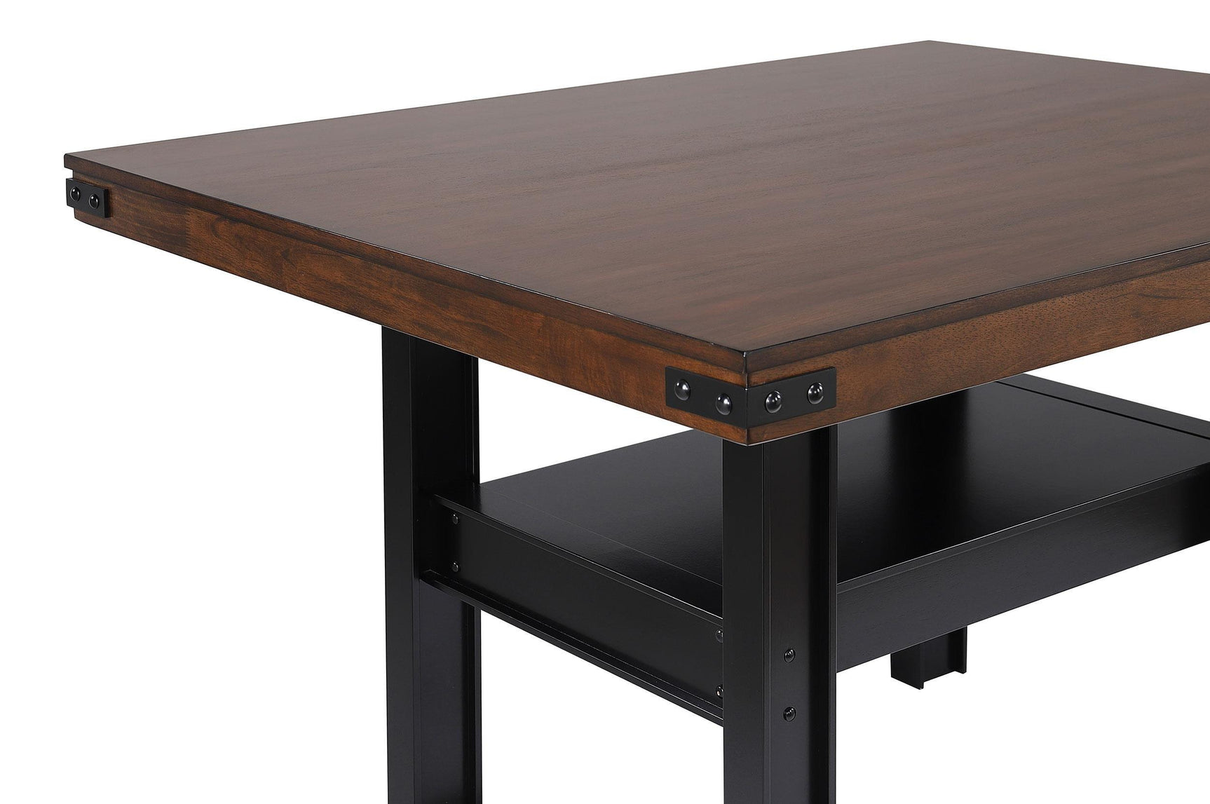 Patterson 60-inch mango oak counter height dining table showing leveler
