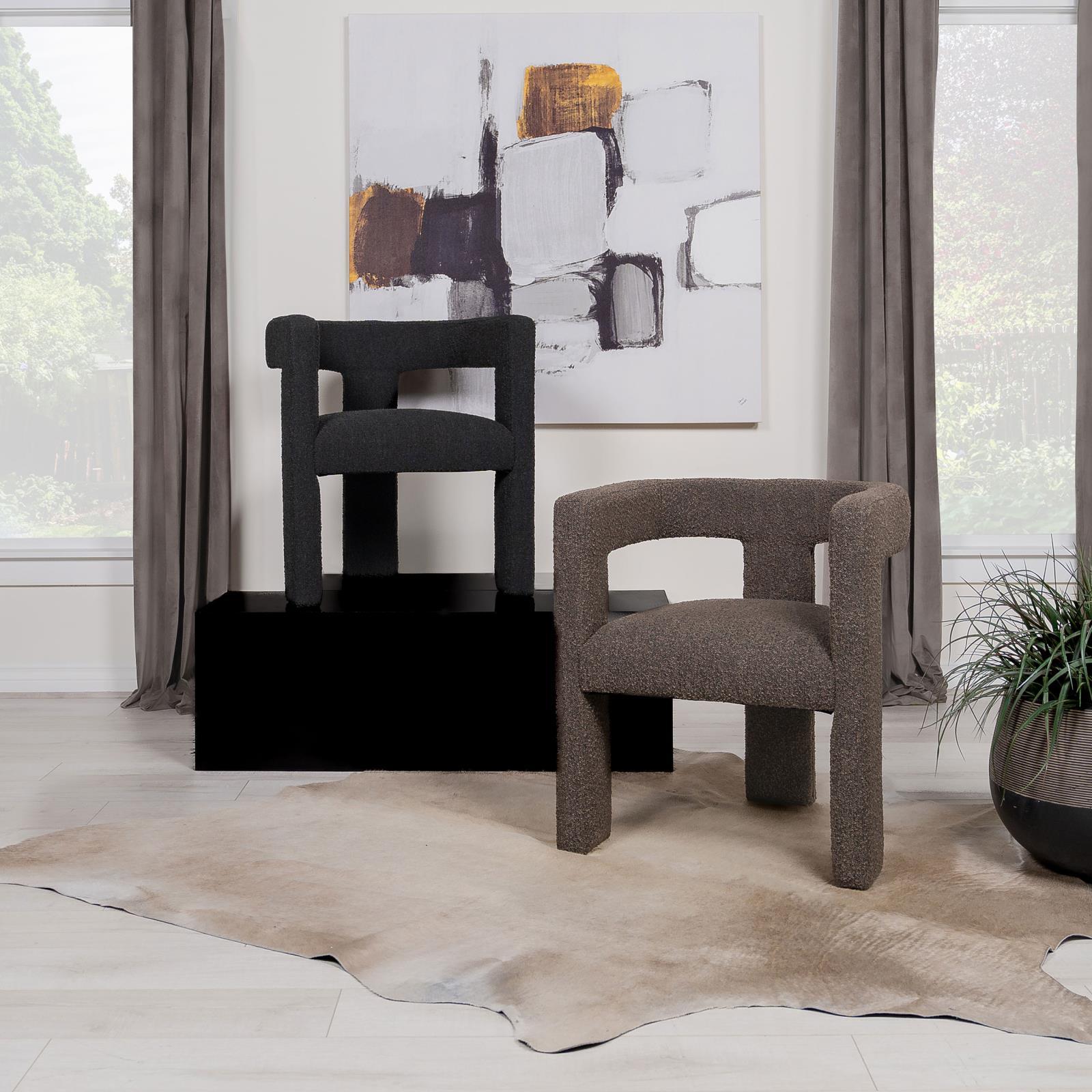 Petra Boucle Upholstered Accent Side Chair chocolate brown upholstery texture close-up