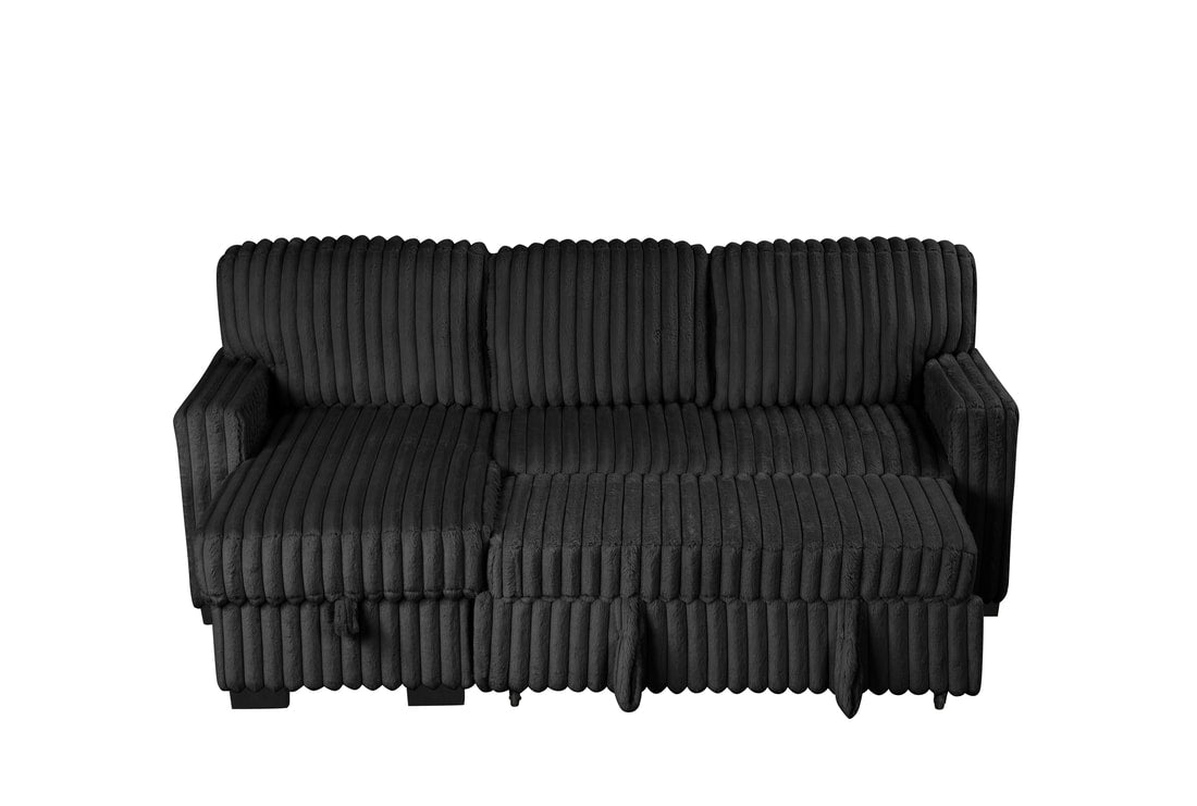Side view of Poland Black Reversible Sectional Sofa with Pull-Out Bed