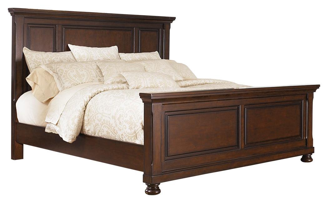Bedroom setup with Porter Rustic Brown Panel Bedroom Set bed