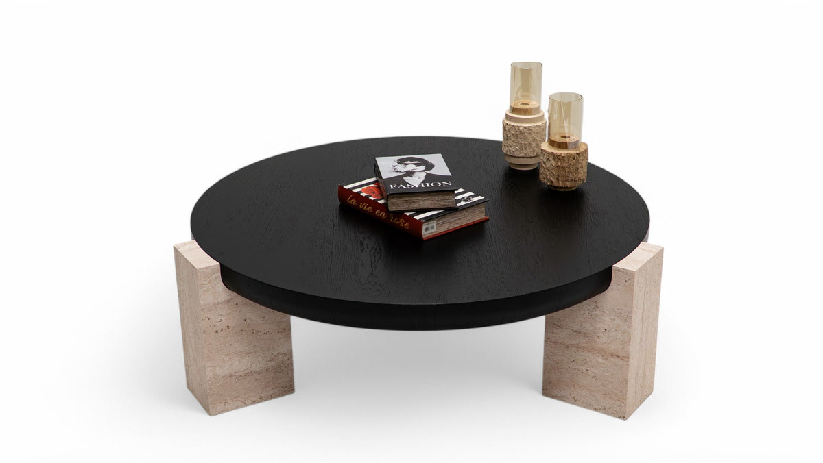 Jinna coffee table top detail with travertine surface