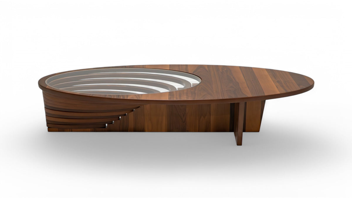 Sasha Walnut Coffee Table side angle showing walnut wood grain