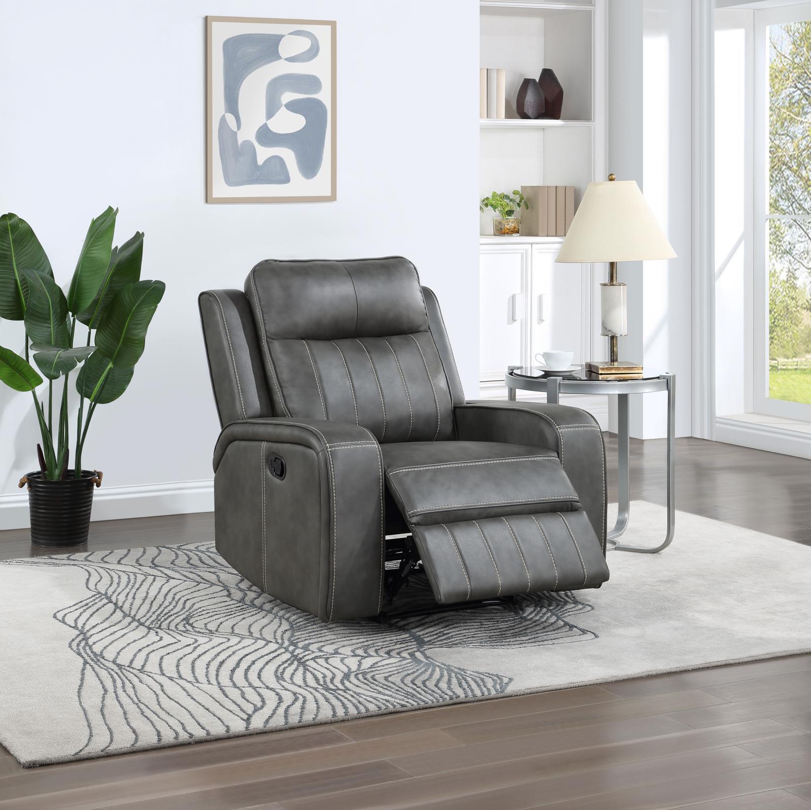 Raelynn Grey Recliner Chair in reclined position