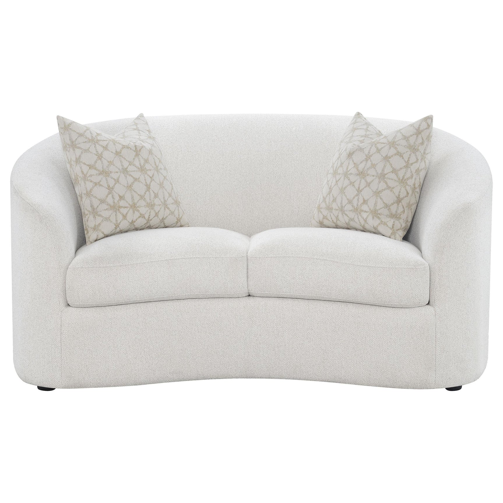 Close-up of arm design on Rainn Latte Sofa Set