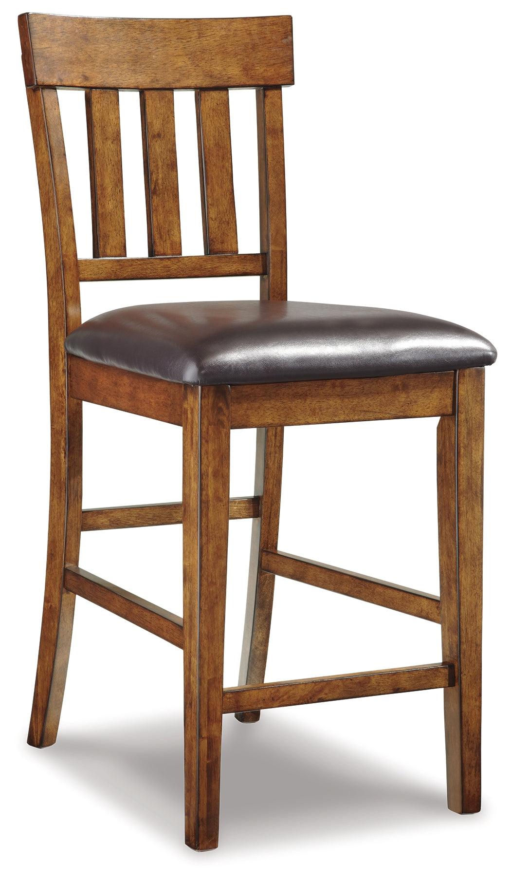 Front view of six barstools around Ralene dining table
