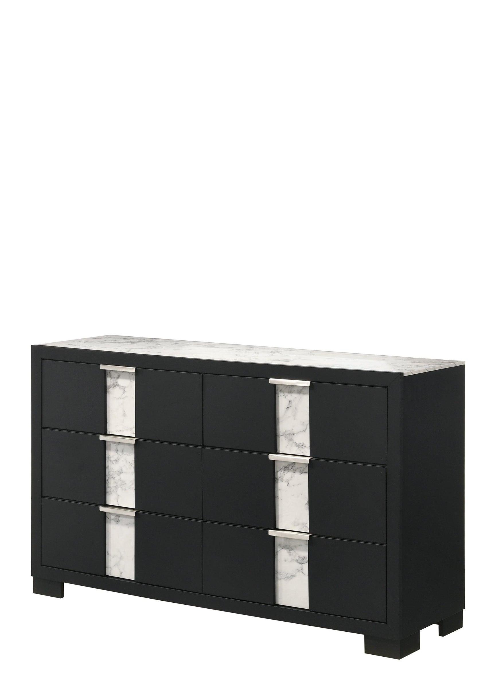 Rangley Black Modern Contemporary Solid Wood Marble 5-Drawers Chest - Ella Furniture