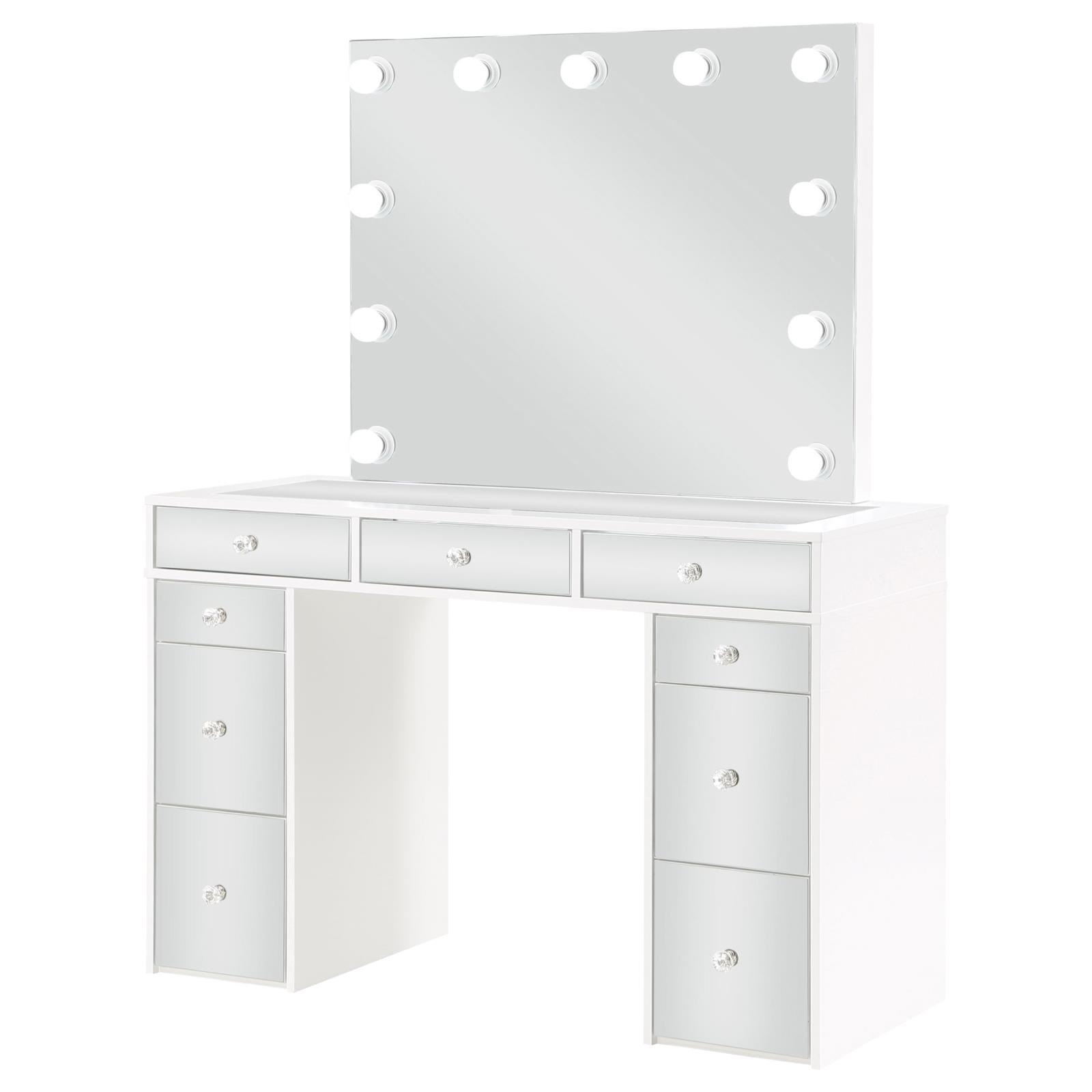 Side view of vanity table showing dimensions and drawer arrangement
