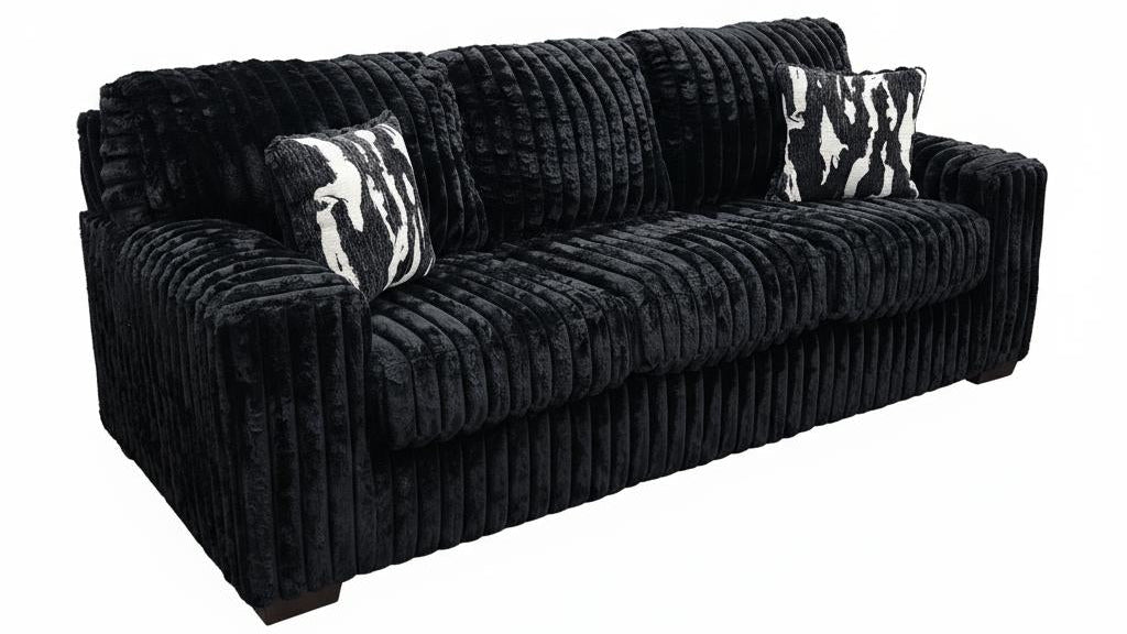 Austin Black Corduroy Sofa and Loveseat Set with Accent Pillows view 2
