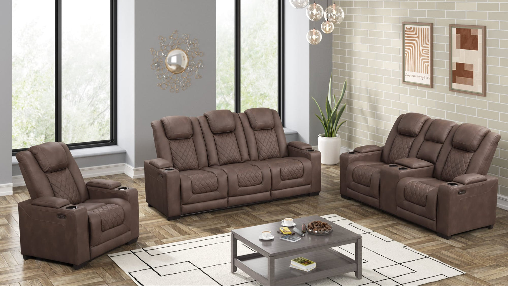 Rima Brown Air Leather Reclining 3-Piece Living Room Set view 2