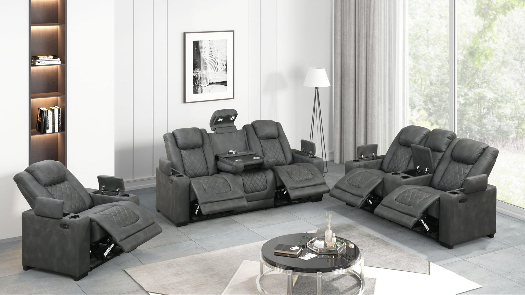 Rima Dark Grey Air Leather Reclining 3-Piece Living Room Set from Decor Furniture