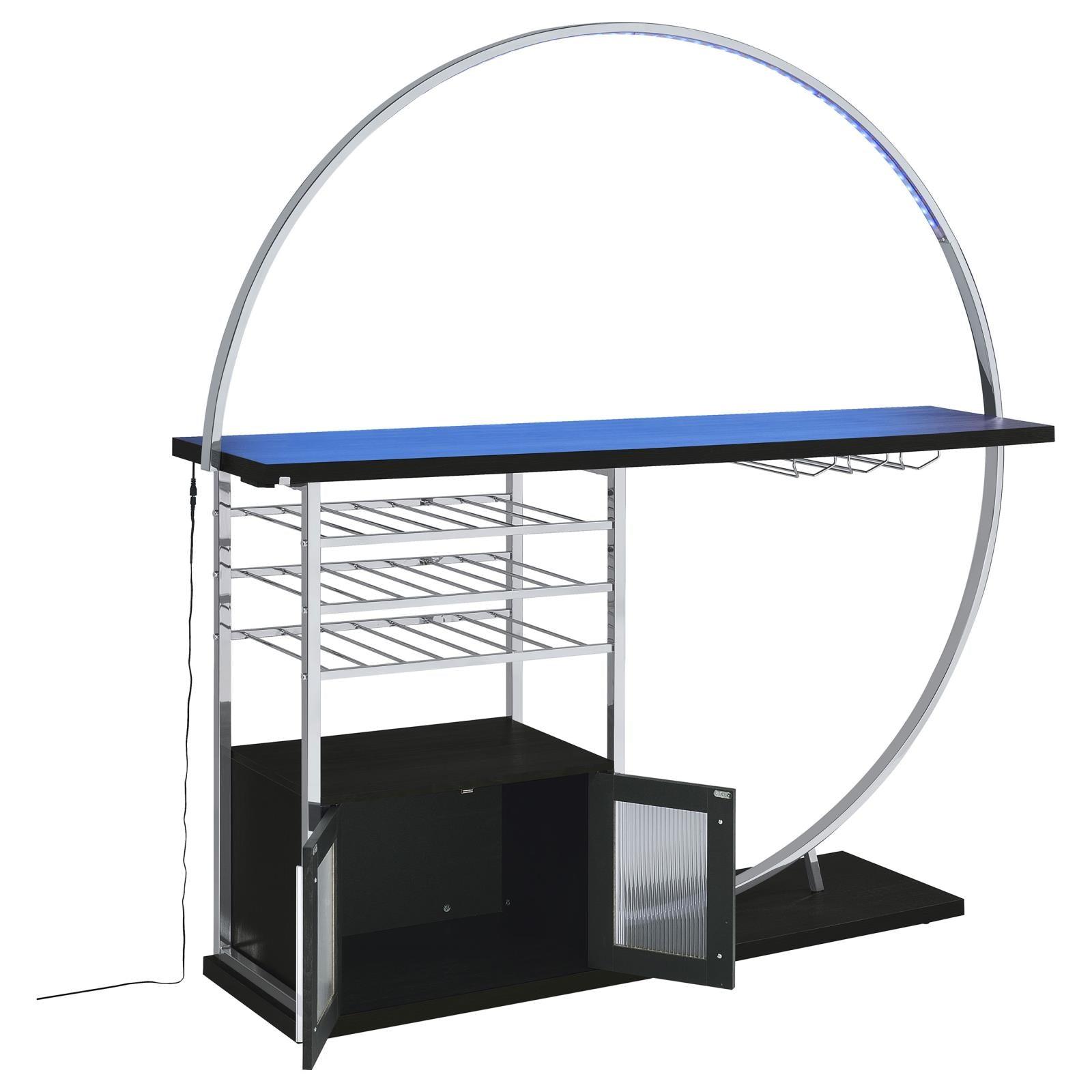 Risley 2-Door Circular LED Home Bar front angle with wine storage
