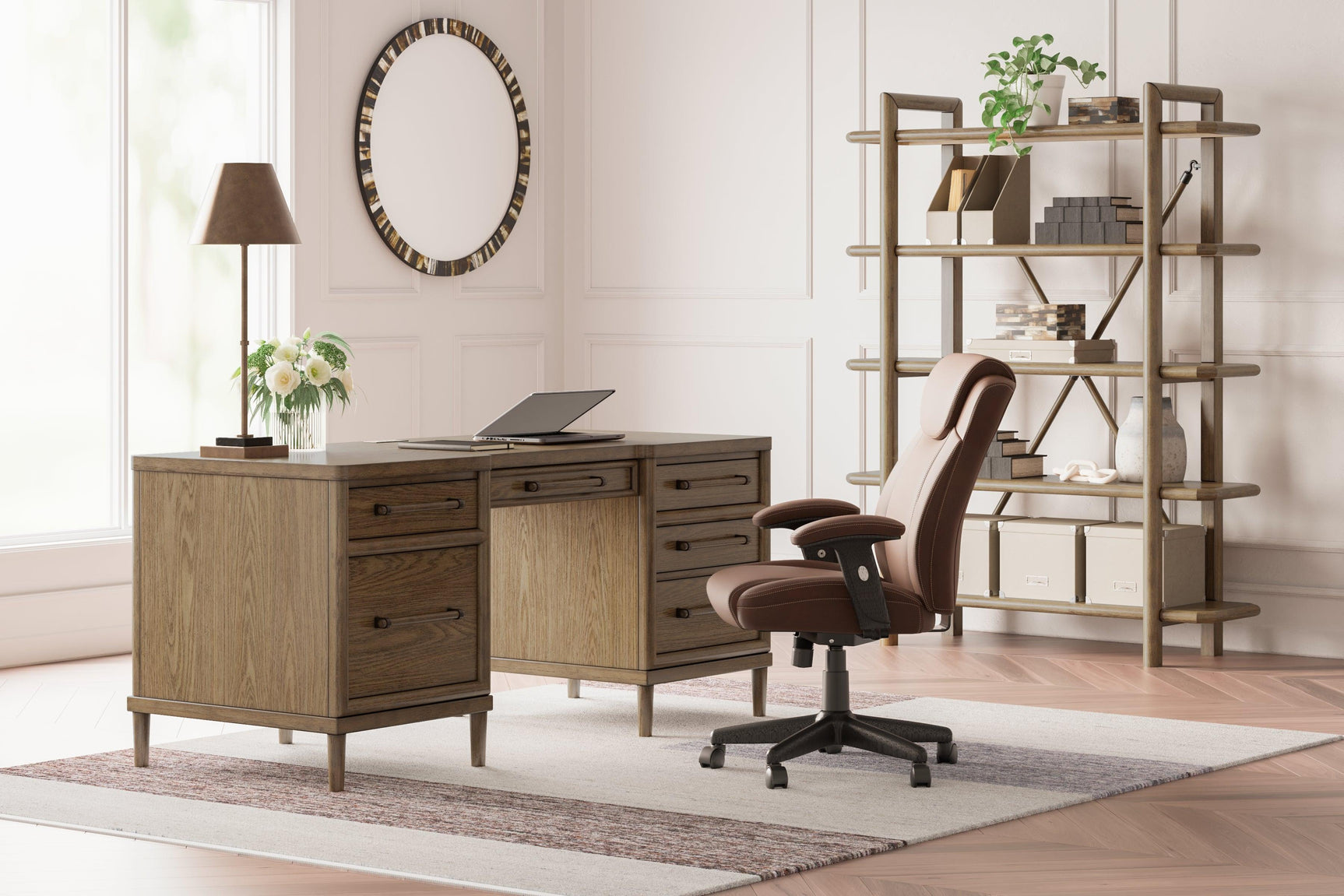 Roanhowe 68 inch brown oak home office desk assembly hardware
