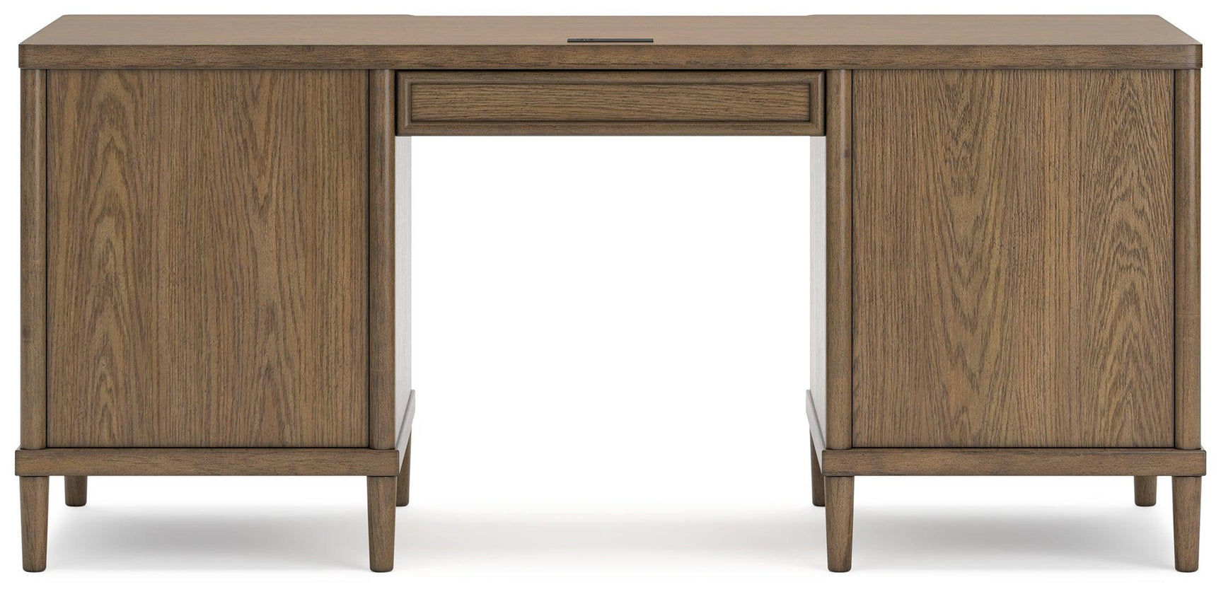 Roanhowe 68 inch brown oak home office desk wood and metal drawer pulls