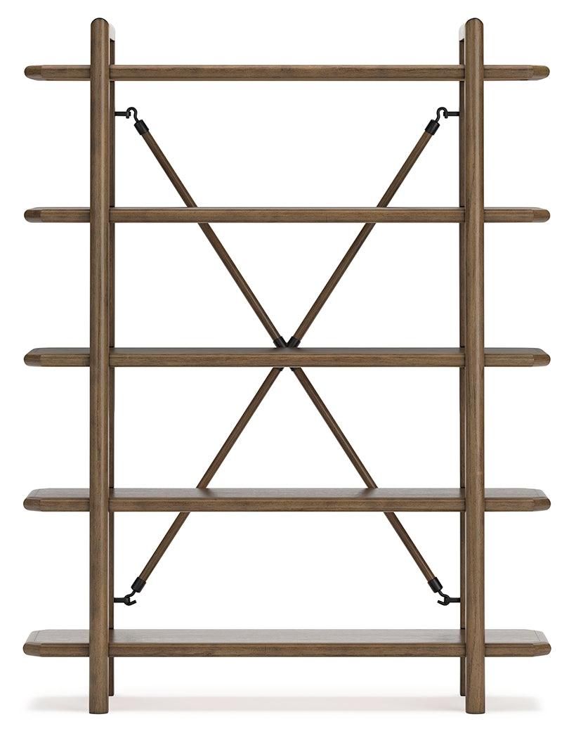 Roanhowe 71-inch bookcase back showing metal brace