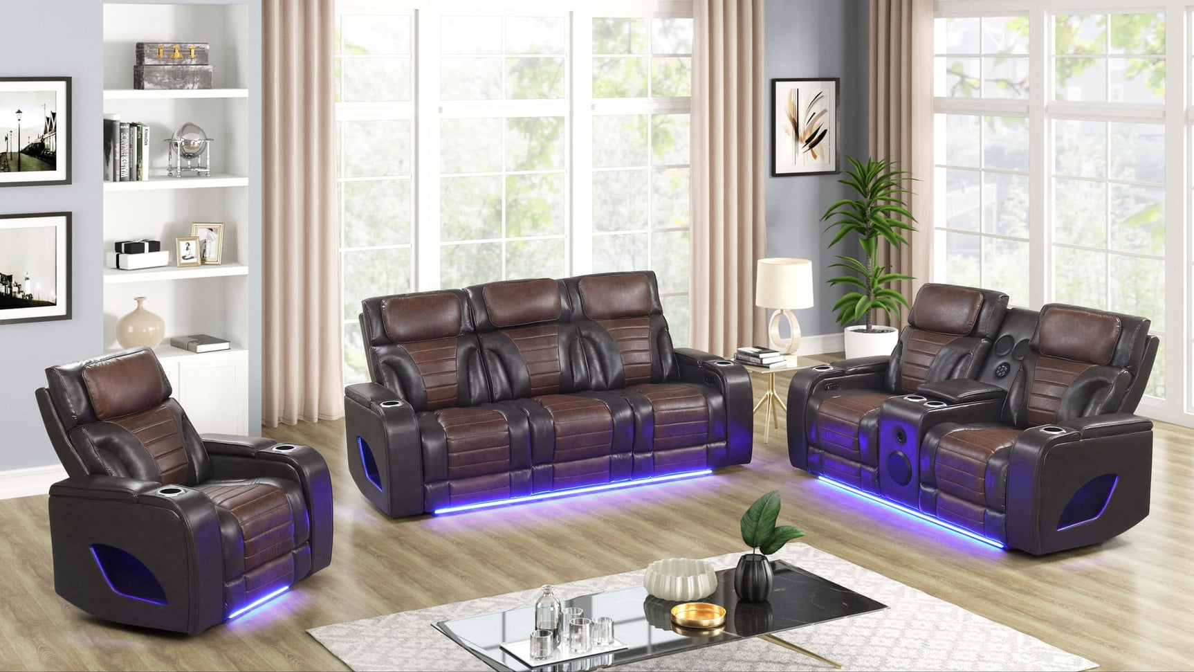 Robin Brown Air Leather Reclining 3-Piece Living Room Set view 2