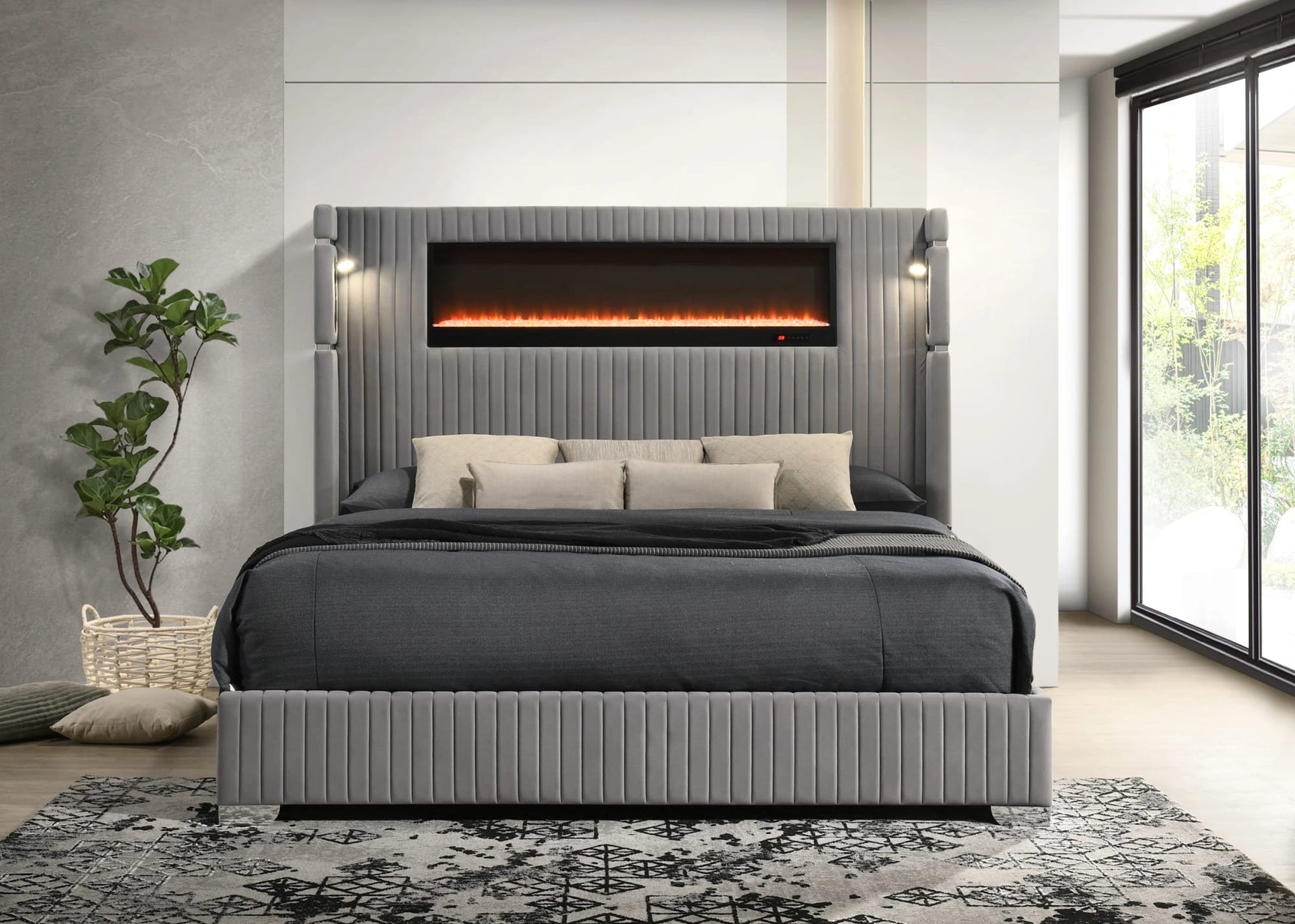 Romance Gray Upholstered LED Platform Queen Bed from Decor Furniture