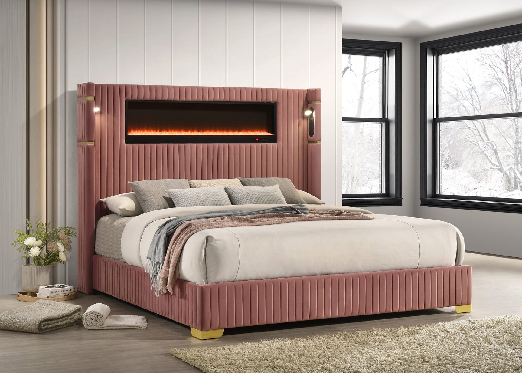 Romance Pink Upholstered LED Platform Queen Bed view 2