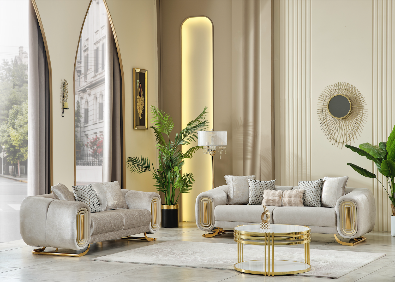Verona Beige Velvet Living Room Set