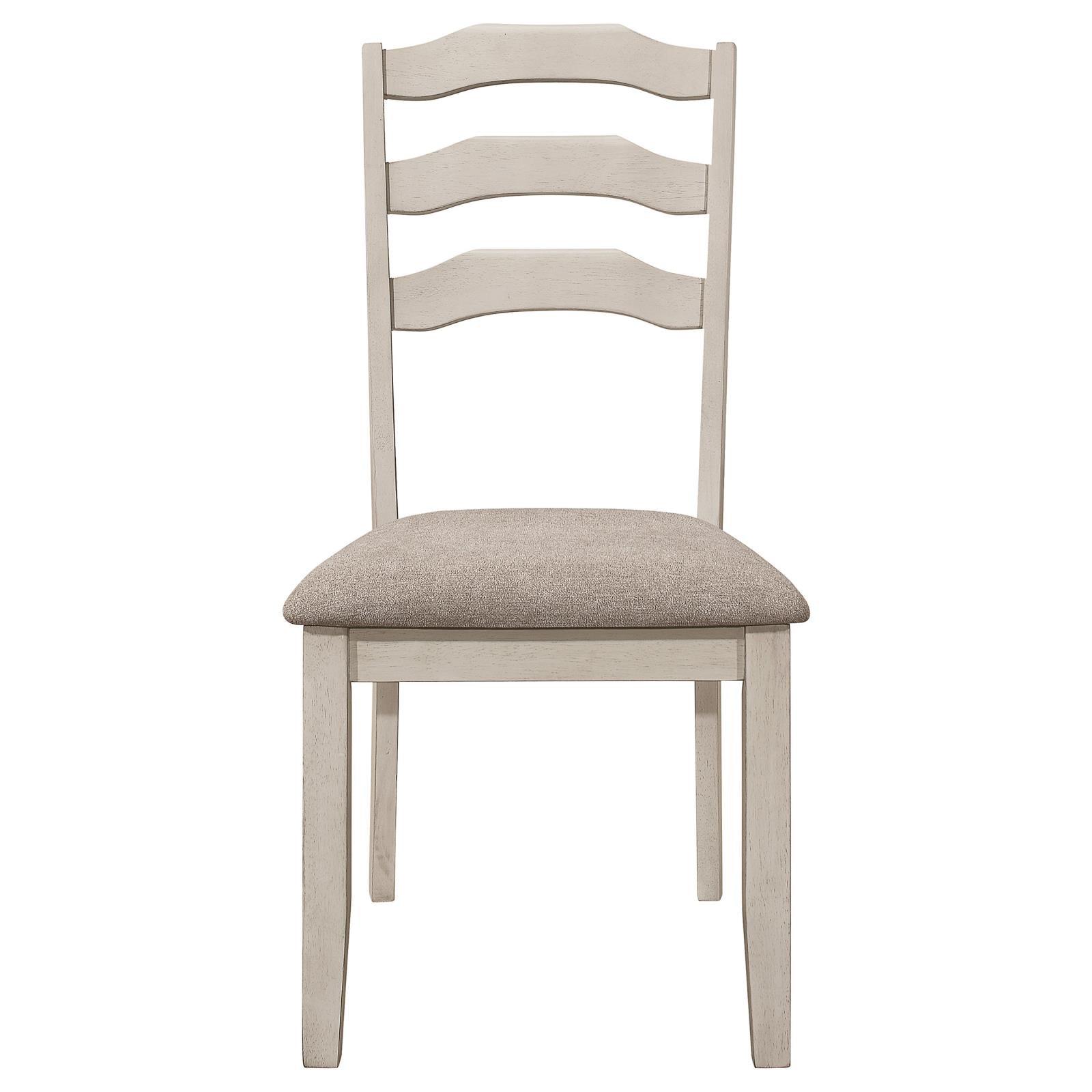 Rustic cream distressed wood ladder back design detail