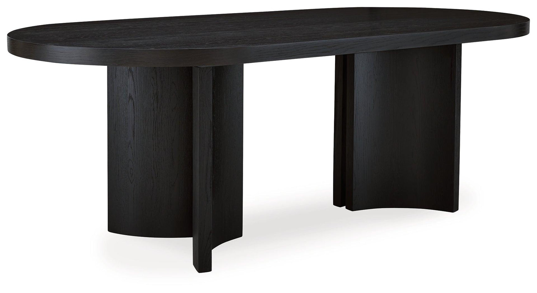 Rowanbeck Black Dining Table with architectural pedestal base