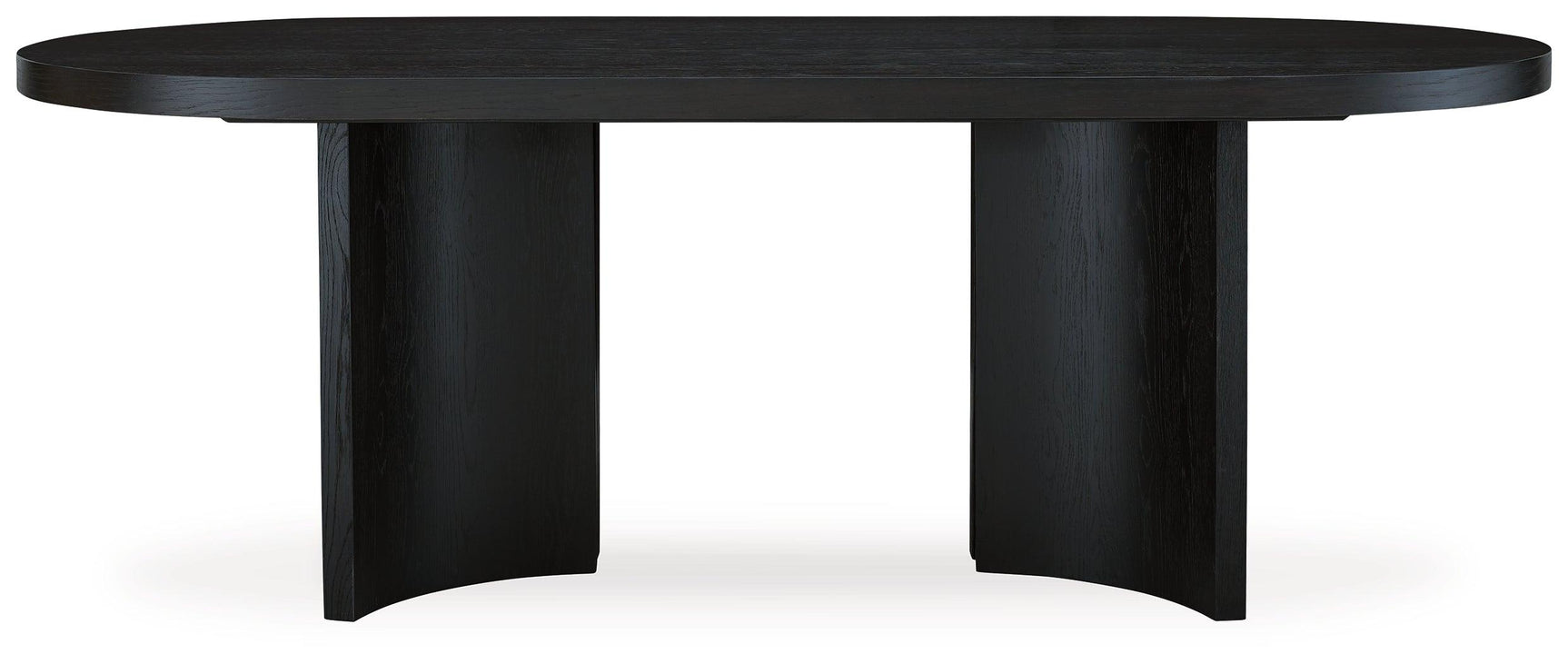 Close-up of textured black wood grain finish on Rowanbeck table