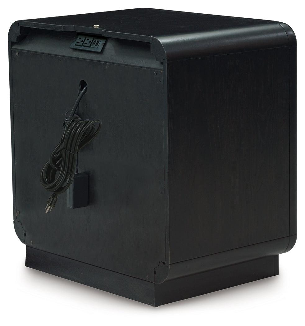 Rowanbeck Nightstand showing USB charging ports and power outlet