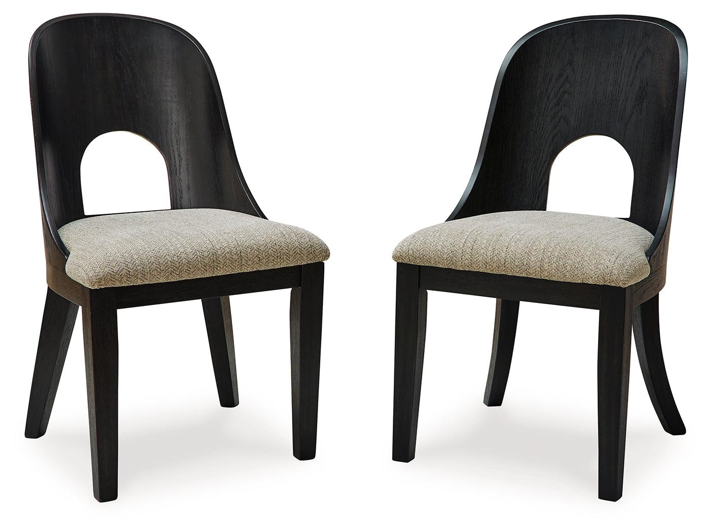 Rowanbeck dining chair front view with black textured wood grain finish