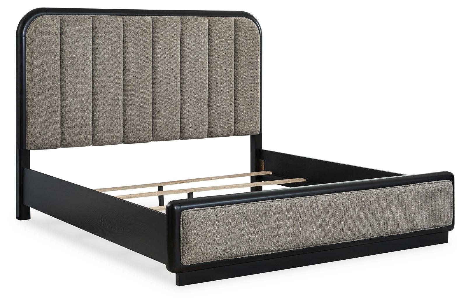 Rowanbeck Upholstered Panel Headboard with herringbone textured fabric