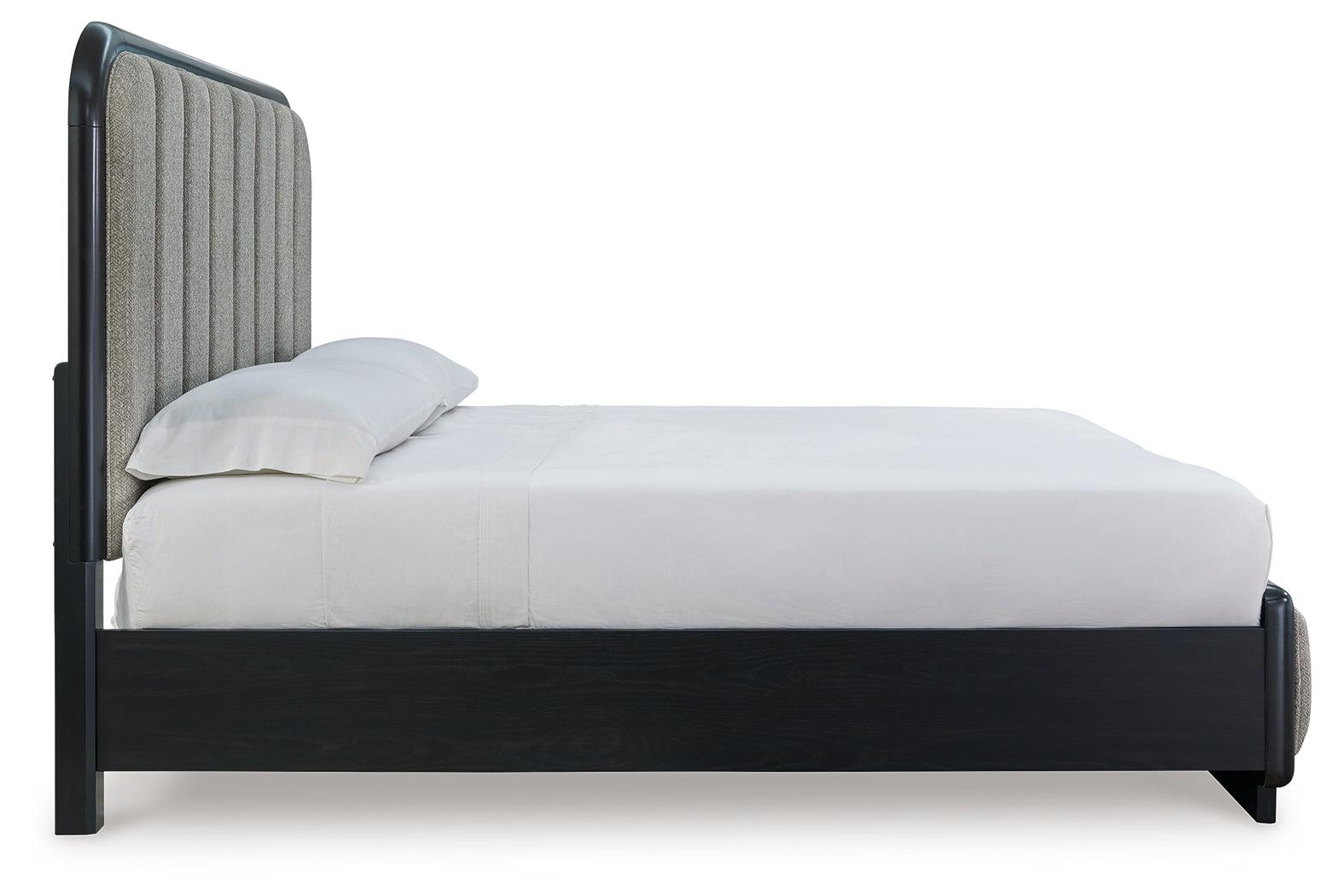 Side view of Rowanbeck Upholstered Bed rail and footboard