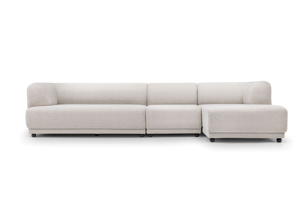 side view of Jenna Ivory 3-Piece RAF sectional sofa