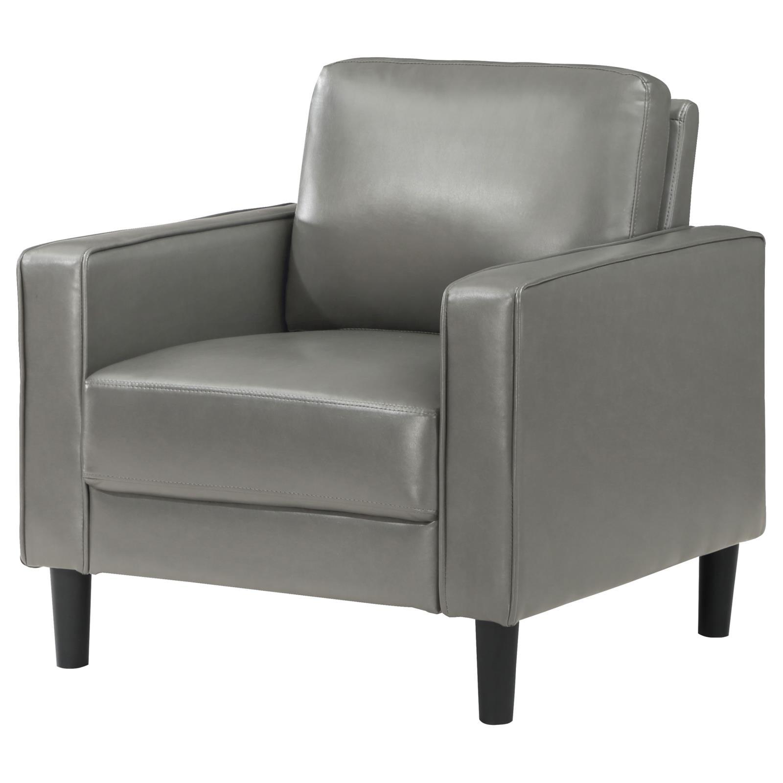 Close-up of Ruth Accent Chair grey leatherette upholstery