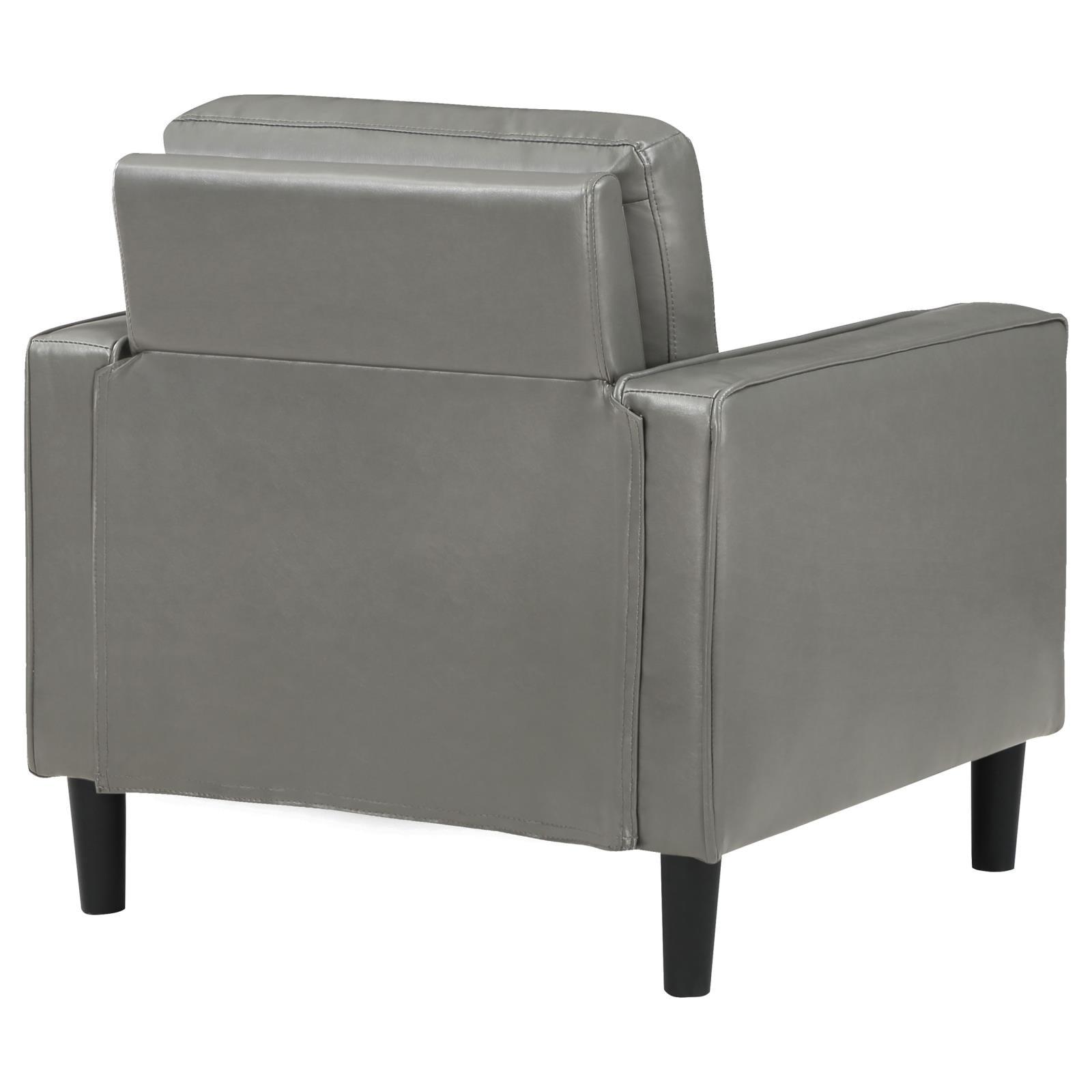 Ruth Accent Chair in grey showing plastic feet