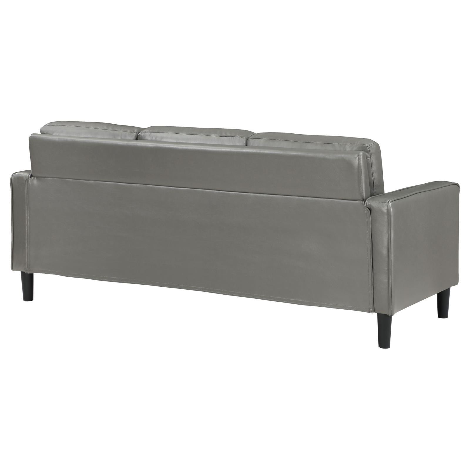 front view of Ruth upholstered faux leather grey sofa