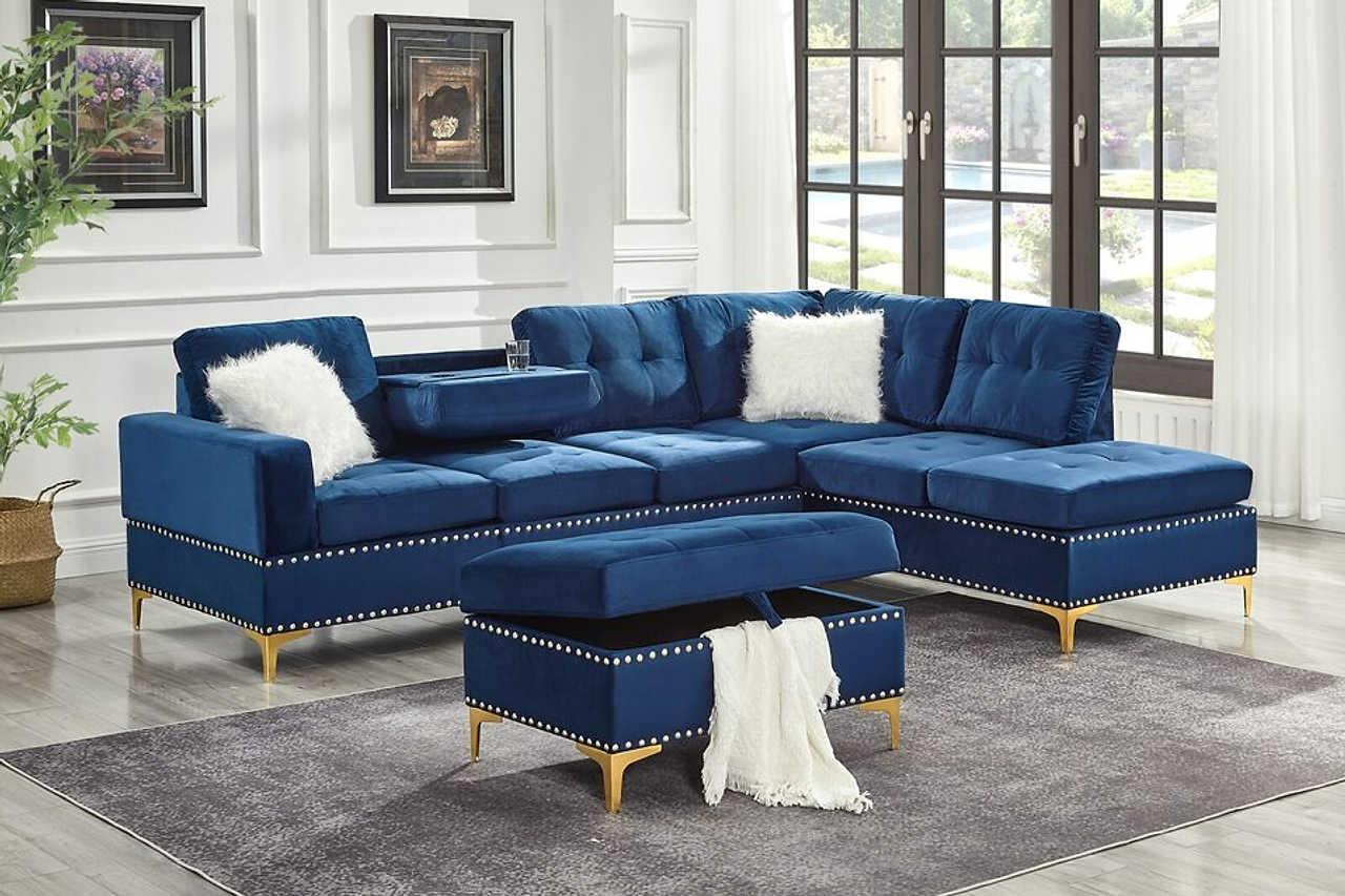 Joy Blue Storage Ottoman side angle