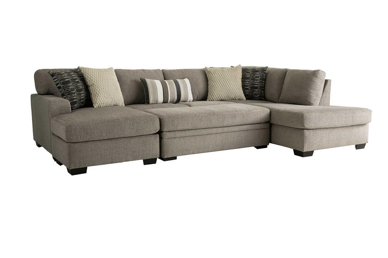 Detail of Bri Pewter upholstery on sectional sofa