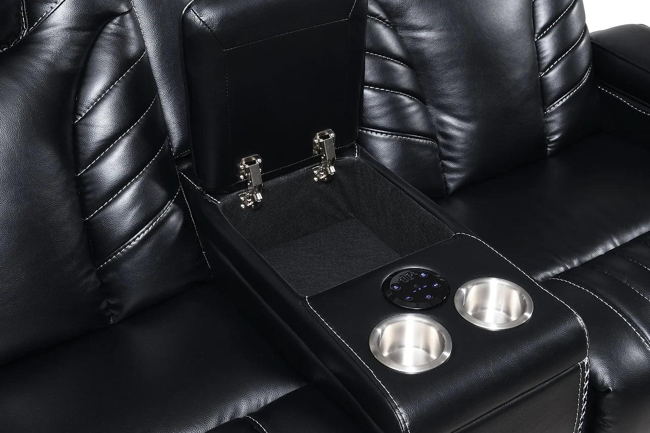 Power reclining control buttons on loveseat