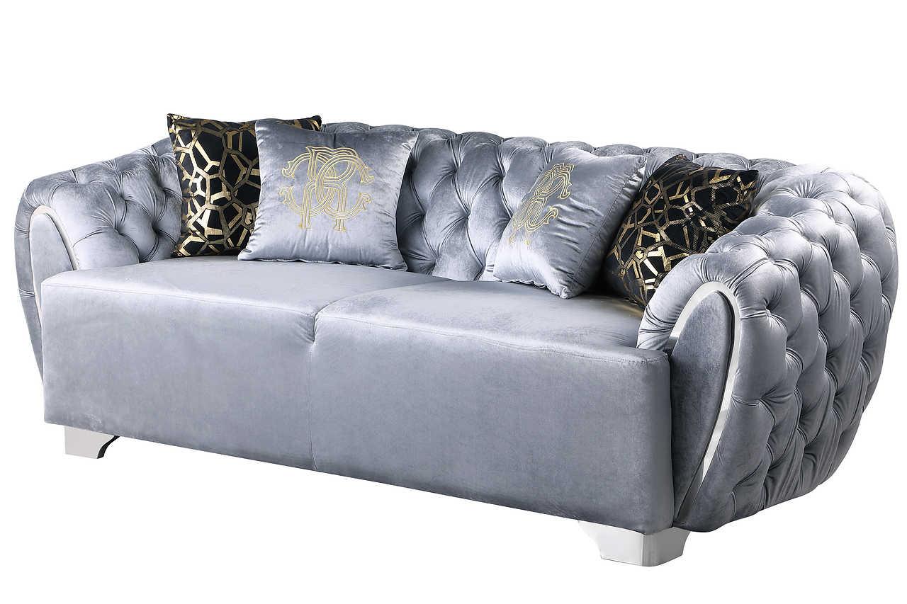 Mila Grey Chair angled to show structure and fabric texture